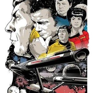 Star Trek TOS Bridge Crew & the USS Enterprise NCC-1701 Canvas Art Poster 24x16"